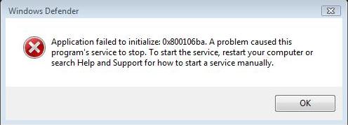 Windows Defender Application Failed to Initialize error message