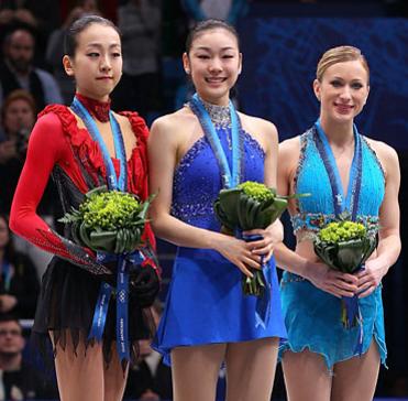 Kim Yuna, Mao Asada and Joannie Rochette at 2010 Olympics Vancouver Ceremony